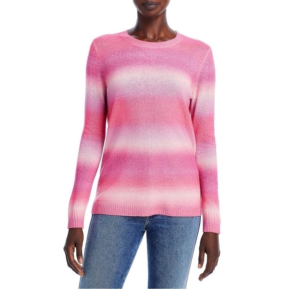 NWT C By Bloomingdale's Cashmere Crew Neck Ombre Sweater Medium - Picture 1 of 5